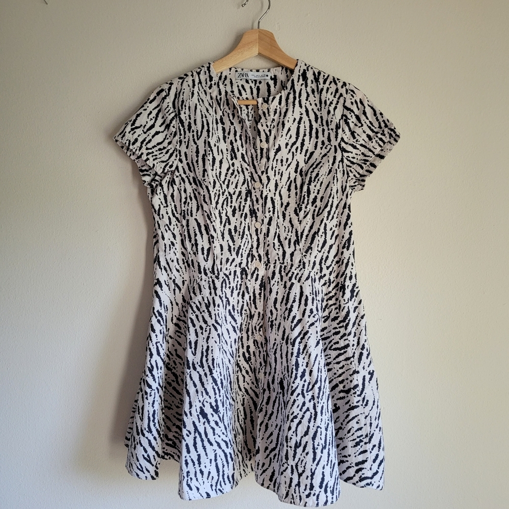 ZARA Printed Short Dress ZW COLLECTION Black And White Size L